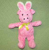 12&quot; Galerie Pink Pig Easter Stuffed Animal With Bunny Ears Yellow Ribbon Plush - £6.52 GBP