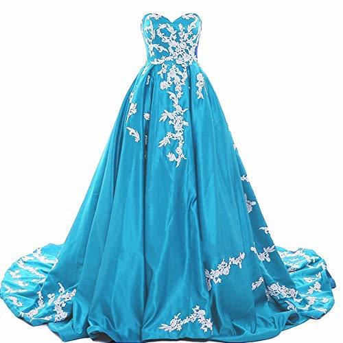 Plus Size Ball Gown Long White Lace Formal Prom Evening Dress Aqua Blue US 16W