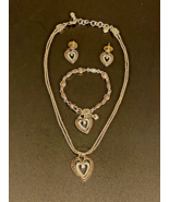 Brighton Ellington Double Heart Set of 3 Pendant Necklace, Earrings &amp; Br... - $94.90 CAD