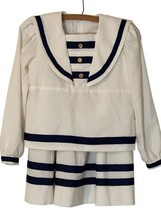 Vintage Girls Sailor Outfit Sylvia Whyte Girls 2 Pc Skirt Shirt Size 10 White - £8.02 GBP