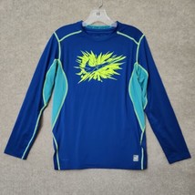 Nike Pro Combat Shirt Dri Fit Youth XL Long Sleeve Blue Yellow Logo Swoosh - £14.69 GBP