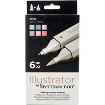 Crafter&#39;s Companion Spectrum Noir Illustrator Twin Tip Markers  Tones  Set of 6 - £35.49 GBP