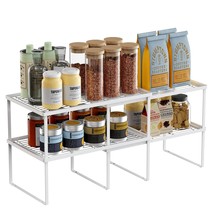 Metal Expandable Cabinet Shelf Organizer, Set Of 2 Stackable Shelves For Pantry, - £40.60 GBP