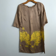 Robert Rodriguez Silk Dress 2 Tan Yellow Satin Scoop Neck Shift Pullover Minimal - £25.93 GBP