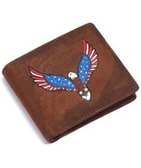 Luxury Brown Leather Bifold Wallet for Men | RFID Blocking | Eagle Motif... - £30.57 GBP