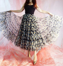 Women Sun Flower Pattern Tiered Tutu Skirt Outfit Custom Any Size Holiday Skirts