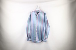 Vintage 90s Streetwear Mens Size XL Rainbow Striped Chambray Denim Button Shirt - £31.61 GBP
