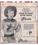 Vintage Print Ad 1950 Official Roy Rogers Cotton Sweater Pauker Boyswear - £11.31 GBP