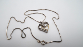 Vintage Sterling Silver Diamond Heart Pendant Necklace 18&quot; by SUN NB11 - $96.03