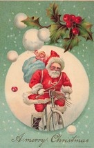 Rosso Suit Babbo Natale Equitazione Bicycle-Sack Di Giocattoli ~Un Merry ~1900s - £9.85 GBP