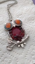  Silver owl with garnets rubies &amp; carnelian orange gemstones certified n... - £278.97 GBP