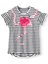 Wonder Nation Girls 3D Embellished T Shirt L PLUS 10-12 Black Stripe Flamingo - £7.39 GBP