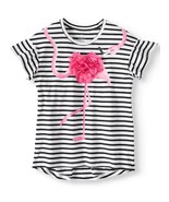 Wonder Nation Girls 3D Embellished T Shirt L PLUS 10-12 Black Stripe Fla... - £7.41 GBP