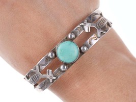 c1940&#39;s Fred Harvey Era Southwestern sterling cuff with turquoise - £177.06 GBP