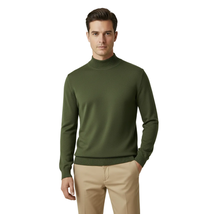 Mens Sweater Knit BRANGO Turkey Mock Neck Cotton Blend 21050 Khaki Green image 4