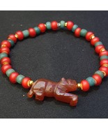 Antique Tibetan agate animal Lion figurine with Whiteheart beads bracelet - $82.80