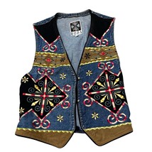 Vintage Hairston Roberson Ropa Vest Size Small Blue Denim Embroidery Boh... - $37.62