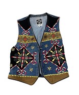 Vintage Hairston Roberson Ropa Vest Size Small Blue Denim Embroidery Boh... - $51.22 CAD