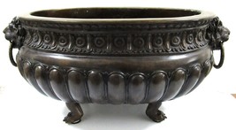 Imposing Oval Lion Jardinière Planter in Embossed Copper and Bronze 19th Century - £556.56 GBP