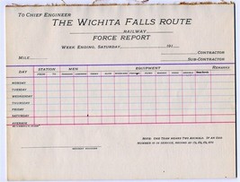 The Wichita Falls Route Railway Force Report 1910&#39;s Railroad  - £19.68 GBP
