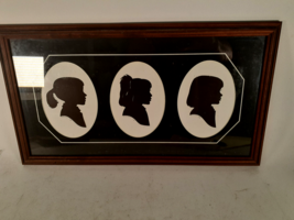 Vintage Silhouette of Three Young Girls, Scissor Cut, Signed, 22&quot; x 15&quot; - £18.84 GBP