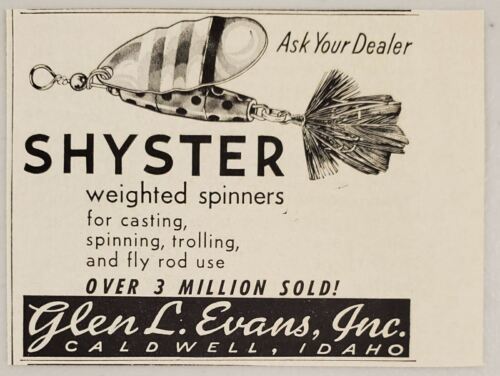 1959 Print Ad Shyster Weighted Spinner Fishing Lures Glen L. Evans Caldwell,ID - $8.35