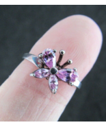 butterfly STERLING SILVER &amp; PINK SAPPHIRE ladies ring 2g band 925 size 6.25 - £22.04 GBP