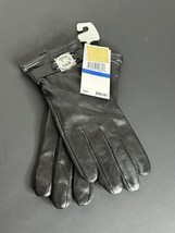 Michael Kors Black Leather Gloves Silver Circle Logo Womens Size XL NWT - £36.05 GBP