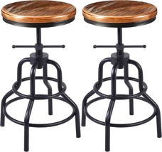 Rustic Swivel Bar Stool, Round Wood Metal Stool, Kitchen Counter Height - £154.75 GBP