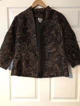 Chicos 1 Medium 8-10 Brown Gold Embroidered Floral Open Front Jacket Bla... - $9.60
