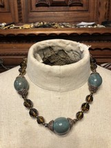 Vintage Chain Necklace 18” New Green Ceramic Chocolate Crystal Premier d... - £14.24 GBP