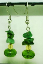 CHARMING HANDMADE BEADED DANGLING GREEN JADE &amp; GLASS EARRINGS - $4.00