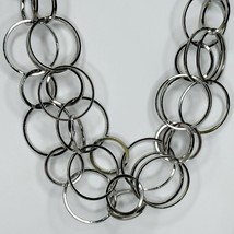 Chico&#39;s Chunky Silver Tone Open Hoop Chain Link Necklace - £15.78 GBP