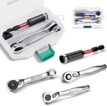 4pc Mini Ratchet Wrench &amp; Bit Holder Set 1/4" Drive 72T Reversible Tool - $22.47