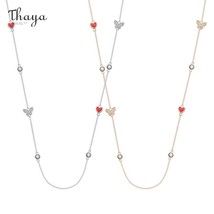 Thaya Original Design Silver Color Long 80cm Necklace Heart Shape Enamel  Rose G - £30.79 GBP