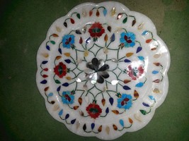 12&quot; Decorative Marble Plate Pietra Dura Lapis Lazuli Turquoise Home Deco... - $352.18