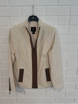 Doncaster DD Collection Cream Jacket Leather Accents Women Size 10 Dual Zip - £26.96 GBP