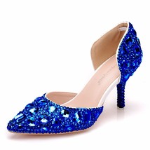 Crystal Queen Women Rhinestone Wedding Shoes High Heels Sandals 7CM Pointed Toe  - £57.93 GBP