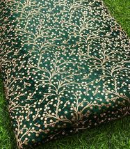 Indian Banarasi Brocade Fabric Green &amp; Gold Fabric Wedding Dress Fabric -NF444 - £5.86 GBP+