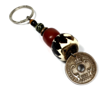 1936 East Africa 10 Cents Coin Beaded Key Ring Keychain - £12.60 GBP