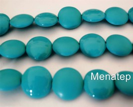 4(Four)  14mm Czech Glass Cushion Round Beads: Pop - Turquoise - $2.19