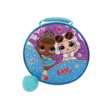 NEW L.O.L. Surprise Round Lunch Bag w/ pom pom purple &amp; teal zippered handle - £7.86 GBP