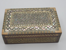 Handmade Wood Jewelry Box Inlaid Mother of Pearl Egypt Collectible 6.5&quot; Long - £66.69 GBP