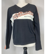 Harley Davidson Womens  Black V-neck Knit Big Spellout Logo Long Sleeve ... - £25.56 GBP
