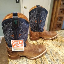 Tony Lama Men&#39;s Socorro Blue 3R1128 Sierra Tan Cowboy Leather Boot Sz 8.... - $217.80