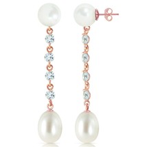 11 Carat 14K Rose Gold Chandelier Gemstone Earrings w/ Aquamarine &amp; Pearl - £239.88 GBP