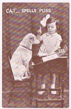 Postcard Sepia C.A.T. Spells Pus Girl Teaching Dog K B Productions British - £6.22 GBP