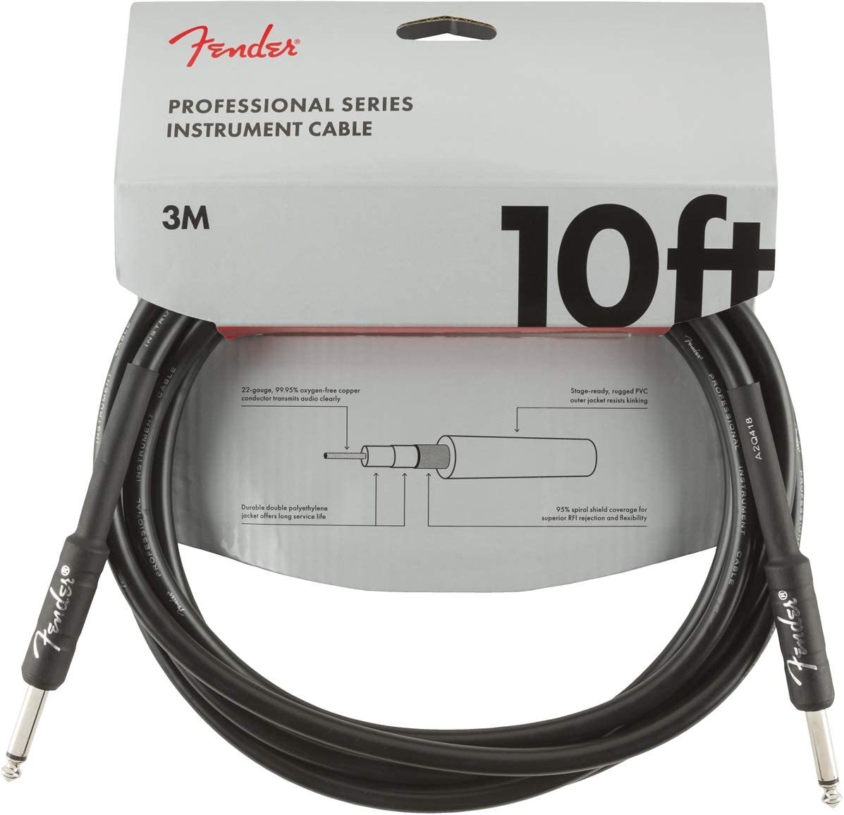 Fender Professional Series Instrument Cable, Straight/Straight, Black, 10ft - $39.99