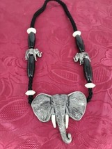 Necklace with Ceramic Elephant Shaped Pentants Art Pottery Gray/Black Hand Made - £16.91 GBP