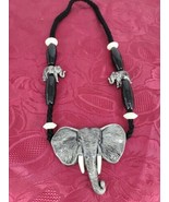 Necklace with Ceramic Elephant Shaped Pentants Art Pottery Gray/Black Hand Made - £16.91 GBP